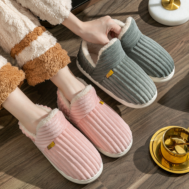 ddmymarket 2024 New Autumn/Winter Slippers for Women Couple Bag with Warm Non slip Indoor Home Fury and Veet Cotton Shoes