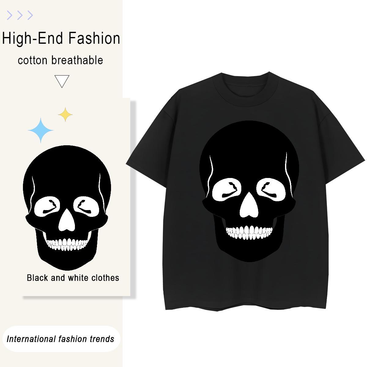 Brand T-Shirts 230g Cotton O Neck Short Sleeves Summer Casual skull Women Tees High quality Custom Printed Wear