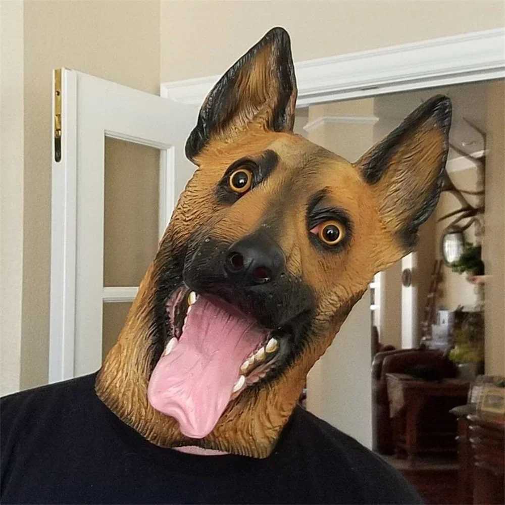 German Shepherd Mask Halloween Party Cosplay Animal Costume Sheepdog Dog Head Masks Funny Realistic Animal Full Head Latex Mask M240906