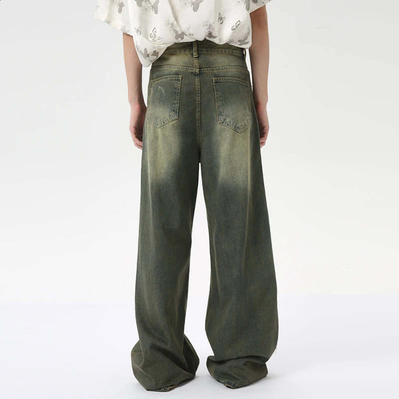 IEFB Fashion Loose Mens Straight Denim Pants American Style Casual Worn-out Wide Leg Jeans Summer Trend 9C6256 240905