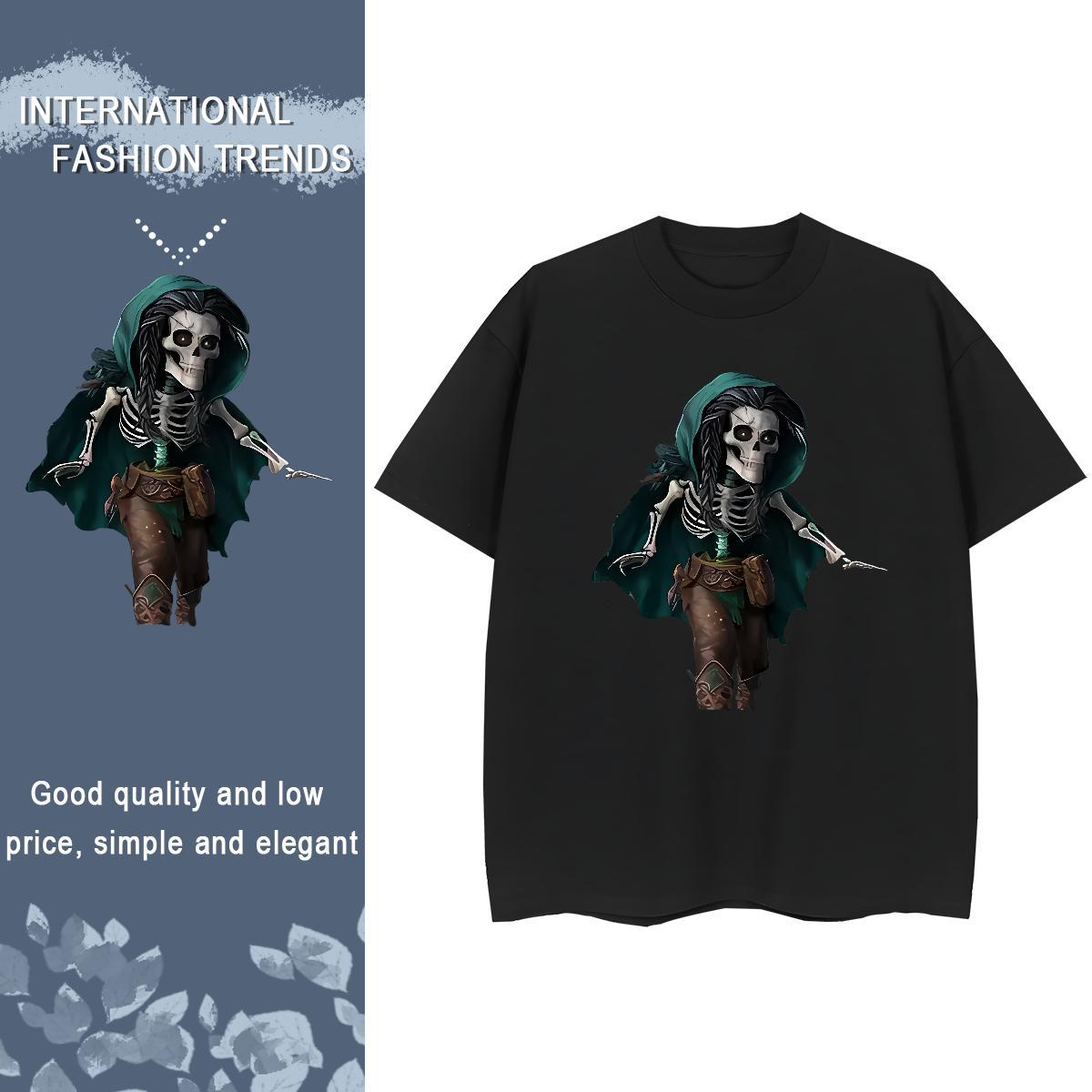Fashion Casual T Shirts Women 230g Cotton Crew Neck Casual Sport skull Womens Tshirts Loose Custom Print Plus Size Top Tees