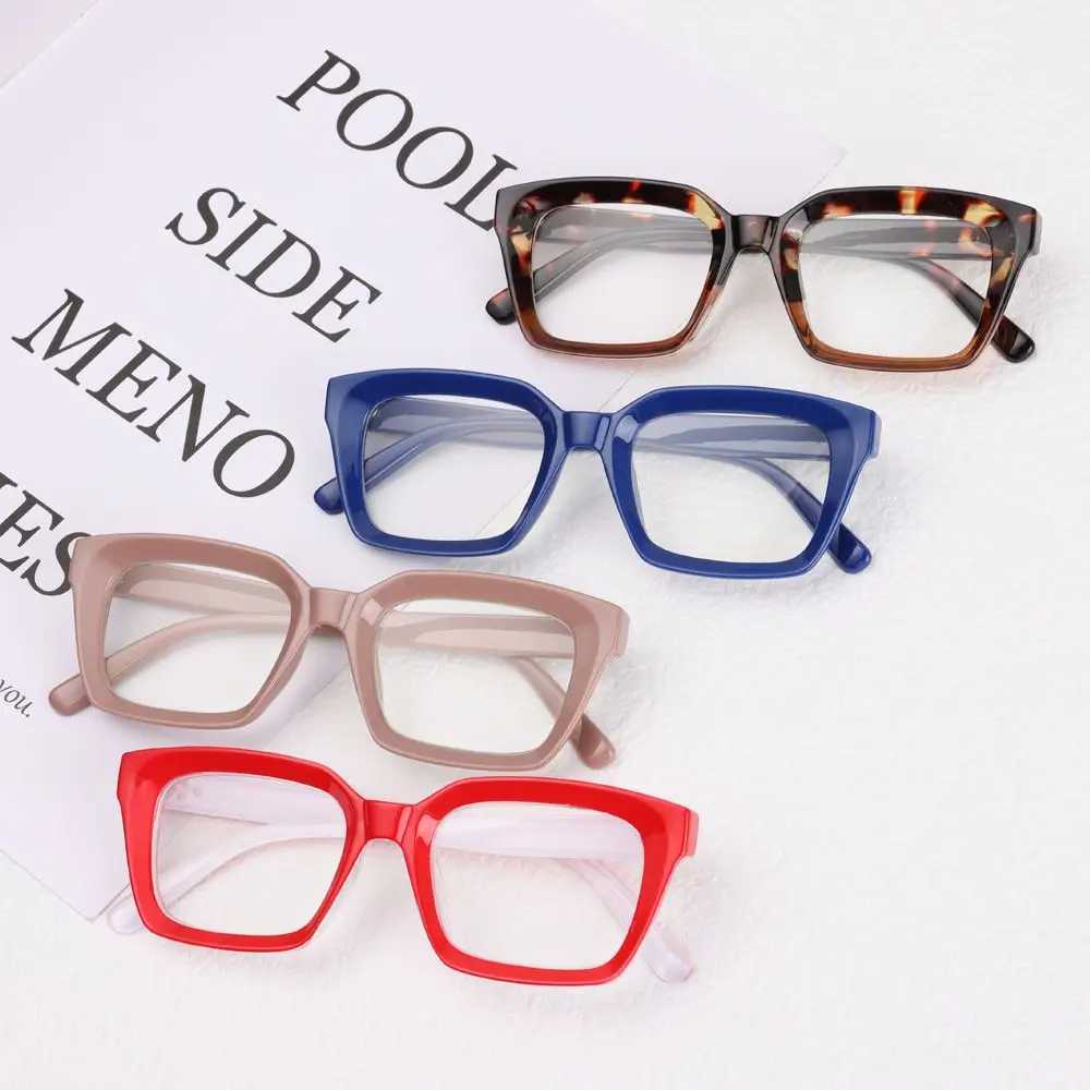 1 pair of multi-color square reading glasses mens large frame fashion Presbyterian glasses diode 0~+3.0 W240906