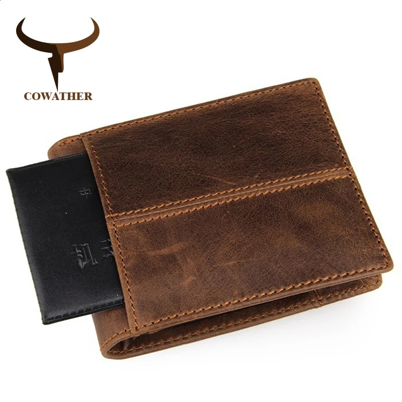 COWATHER 100% top quality cow genuine leather men wallets fashion splice purse price carteira mascua original 240904