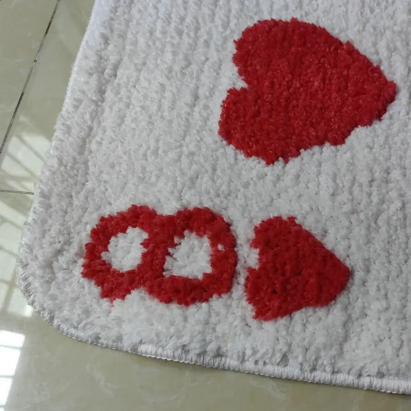 Red Love Heart 8 Carpet Soft Tufted Card Shape Rug Living Room Decor Non-slip Bathroom Floor Mat Bedroom Doormat Bedside Pad H260226