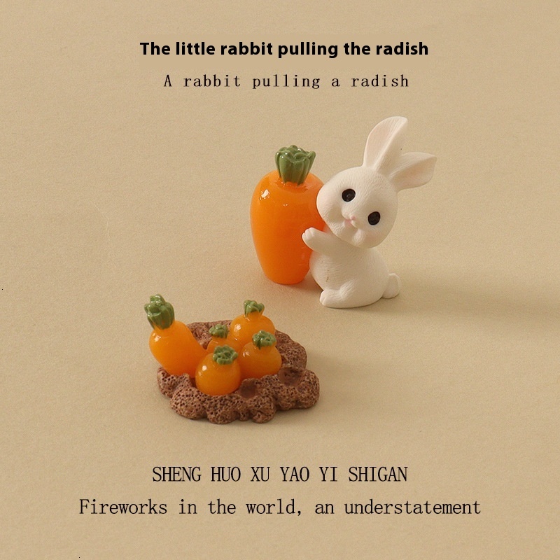 Moss Micro Creative Radish Rabbit Animal Resin Craftsmanship Horticultural Landscape DIY Decorative Desktop Ornament