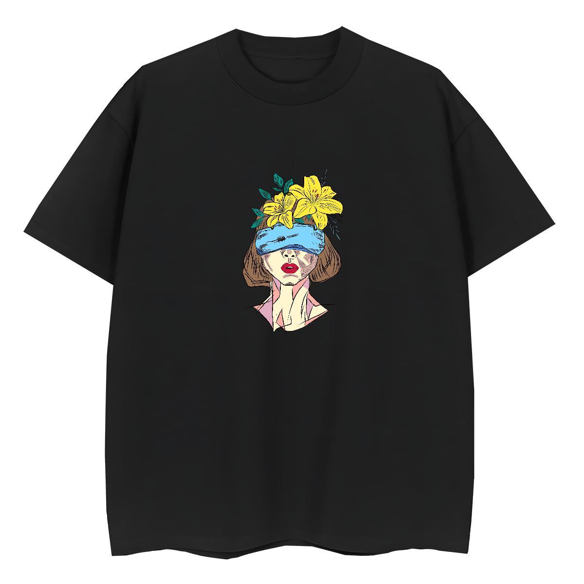Fashion T shirt 100% Cotton 230g Crew Neck Hip Hop Street portrait Woman Tshirt Loose fit DIY Anime Printed Top Shirts
