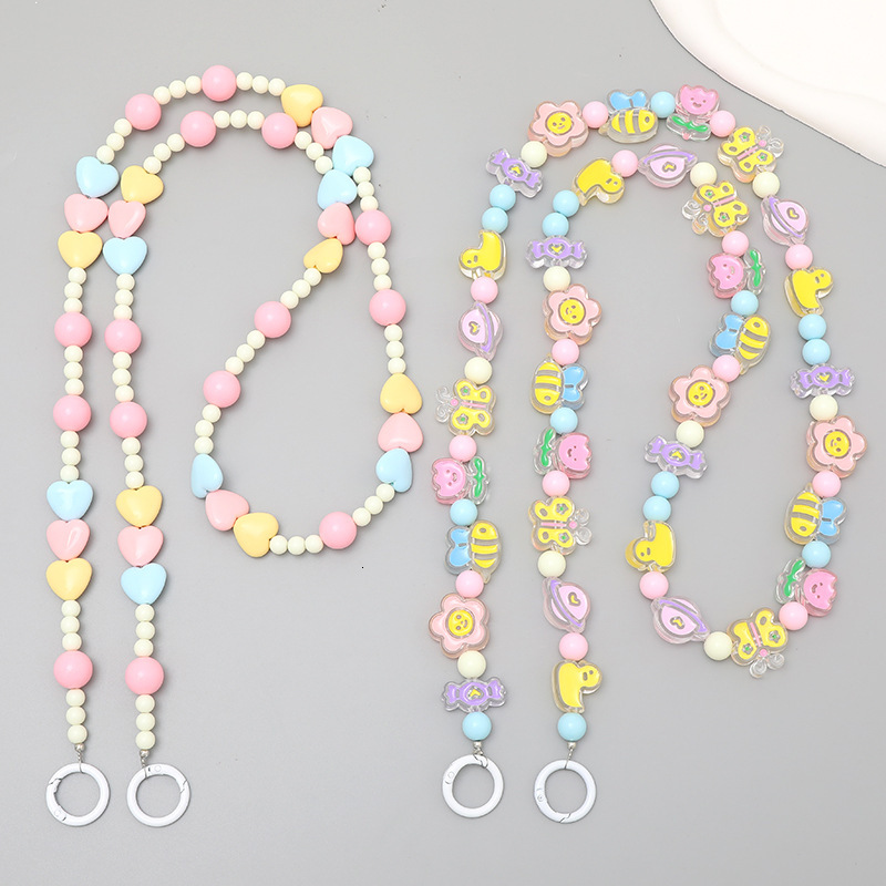 Yilian's new candy colored acrylic heart-shaped bead cute bee crossbody chain, phone hanging rope for women