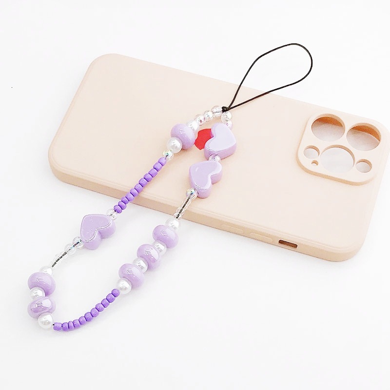 Yilian New Pearl Love Chain Small Rice Bead Hanging Rope Anti fall Wrist Strap Phone Case Pendant