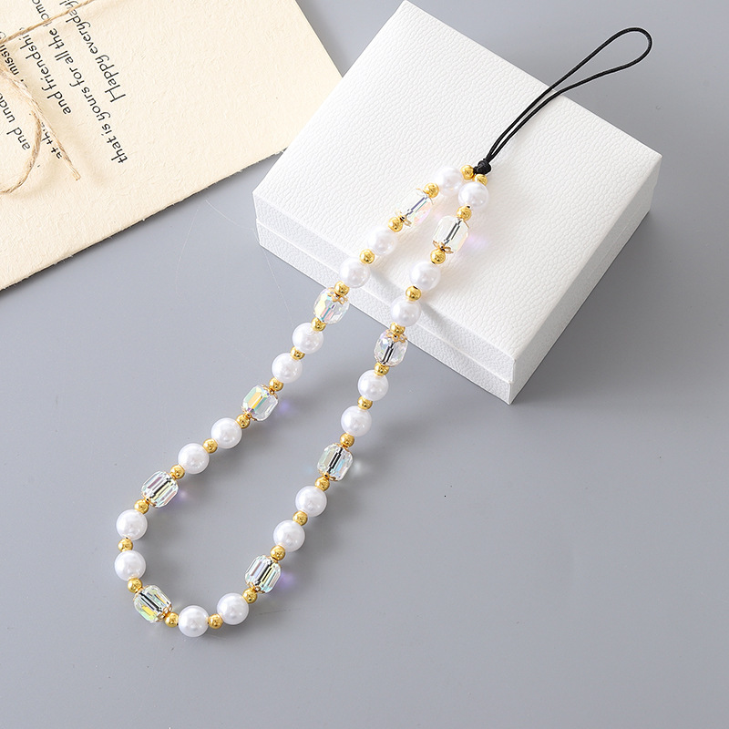 Creative new pearl crystal bead chain with light luxury and high-end feel, mobile phone rope, CCD camera hanging accessory pendant