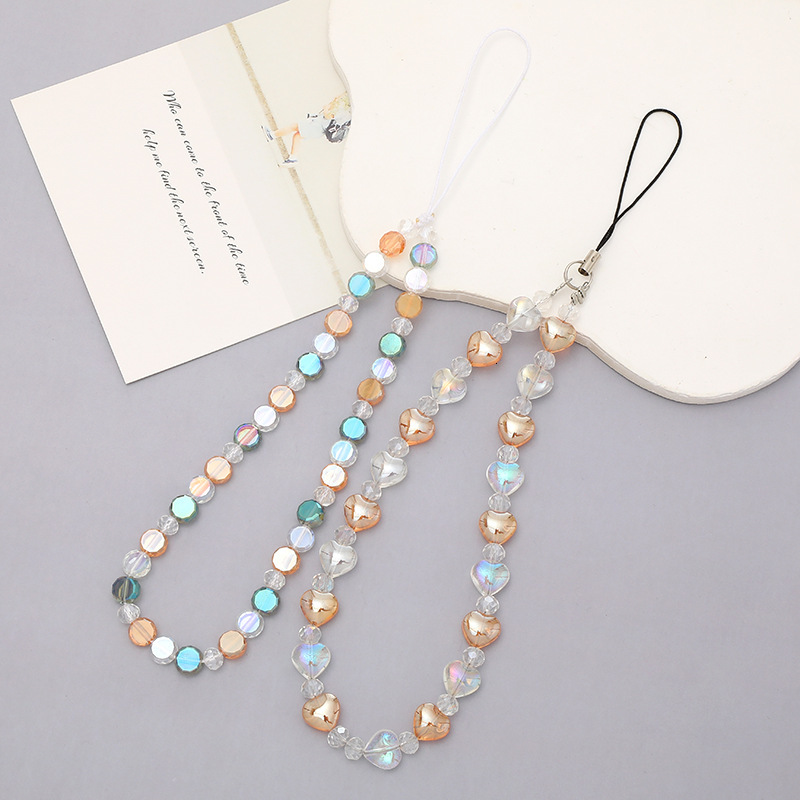 Yilian new round crystal chain fall and anti throw strap with short hanging bead love phone rope