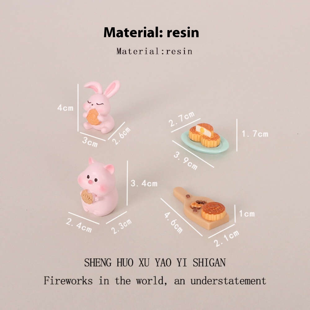 Cute Greedy Pig Mooncake Rabbit Micro Landscape Baby House Food and Play Scene Creative Resin Crafts Home Decoration