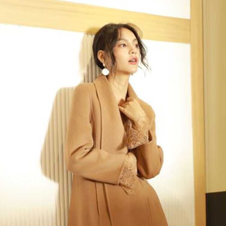Chic women's thin wool jacket decorated with lace design b| perfect for cool weather chic