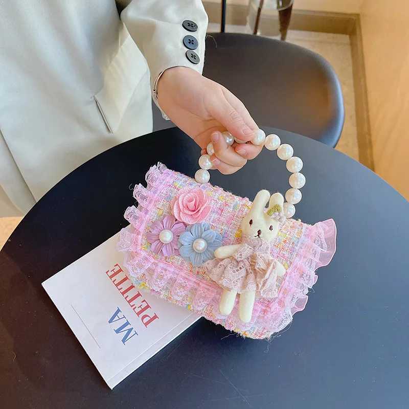 Girl Cross Body Bag Princess Pearl Handbag Cartoon Cute Rabbit Chain Shoulder Messenger Bag Childrens Accessories Coin Bag W240906