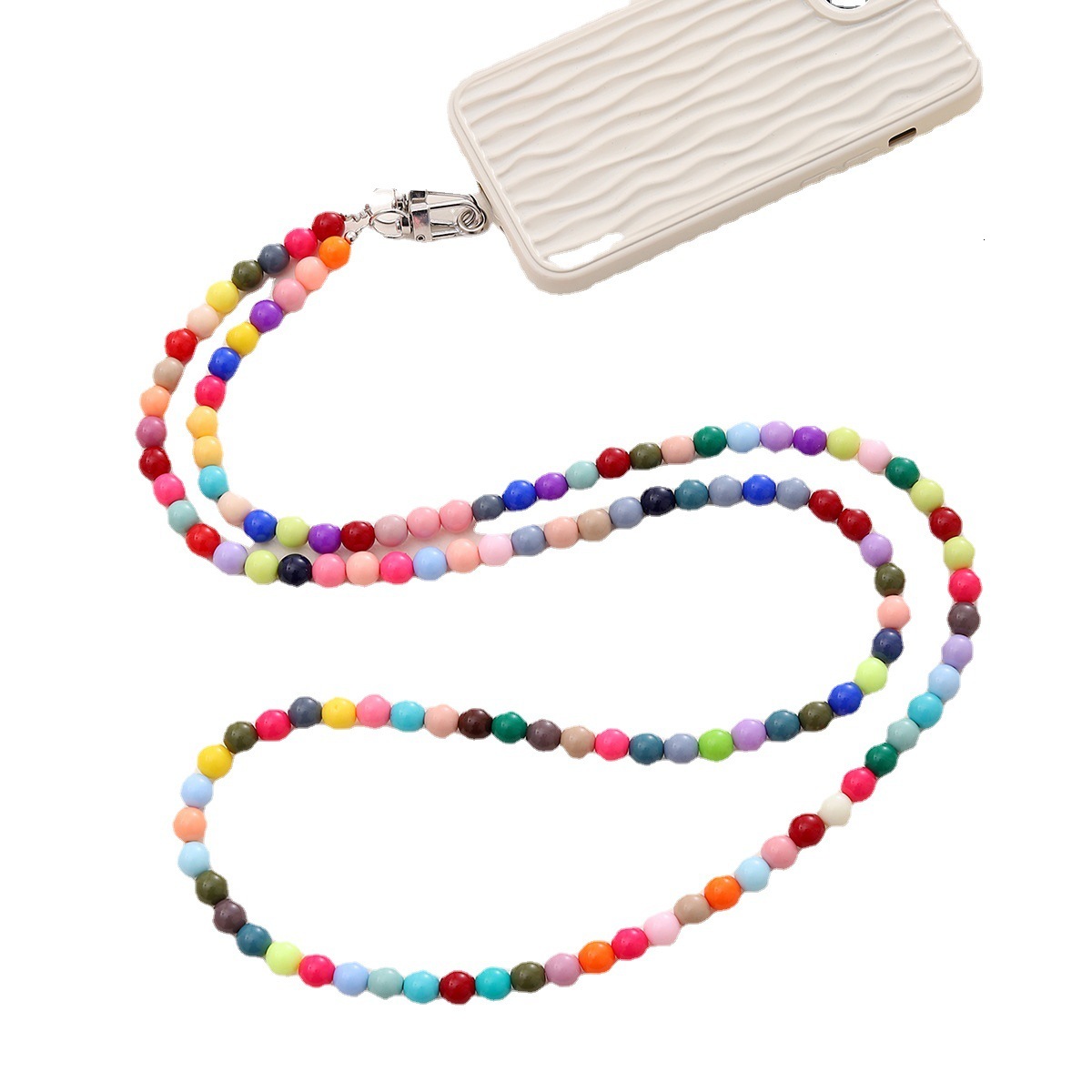 Yilian new colorful acrylic crossbody shoulder strap chain bead phone case beauty long hanging rope anti fall