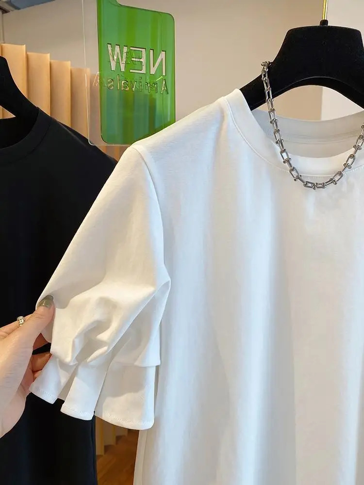 OCEANLOVE T Shirt for Women Puff Sleeve Solid Ruffles Sweet Spring Summer Ropa De Mujer Korean Fashion Retro Loose Tees 240906