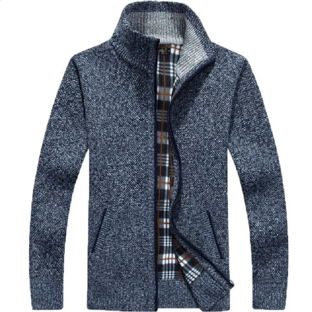 Winter thick mens knitted sweater jacket white long sleeved cardigan wool full zipper tight corset autumn plus size clothing 240906