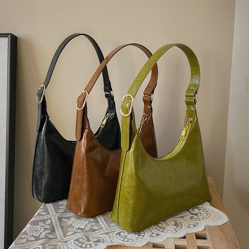 Retro PU Leather Womens Shoulder Bag Trend Green Womens Underwear Bag Minimalist Luxury Designer Small Handbag 240907