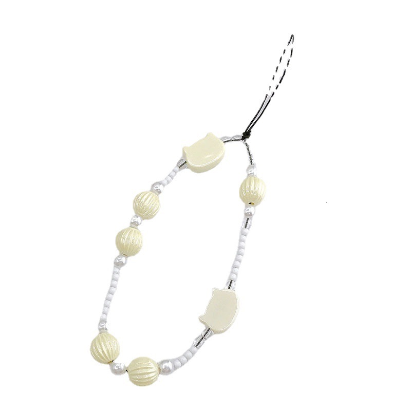 Yilian Creative Pearl Cat Head Chain Pumpkin Beads Hanging Anti Drop Hand Rope Phone Case Pendant Female