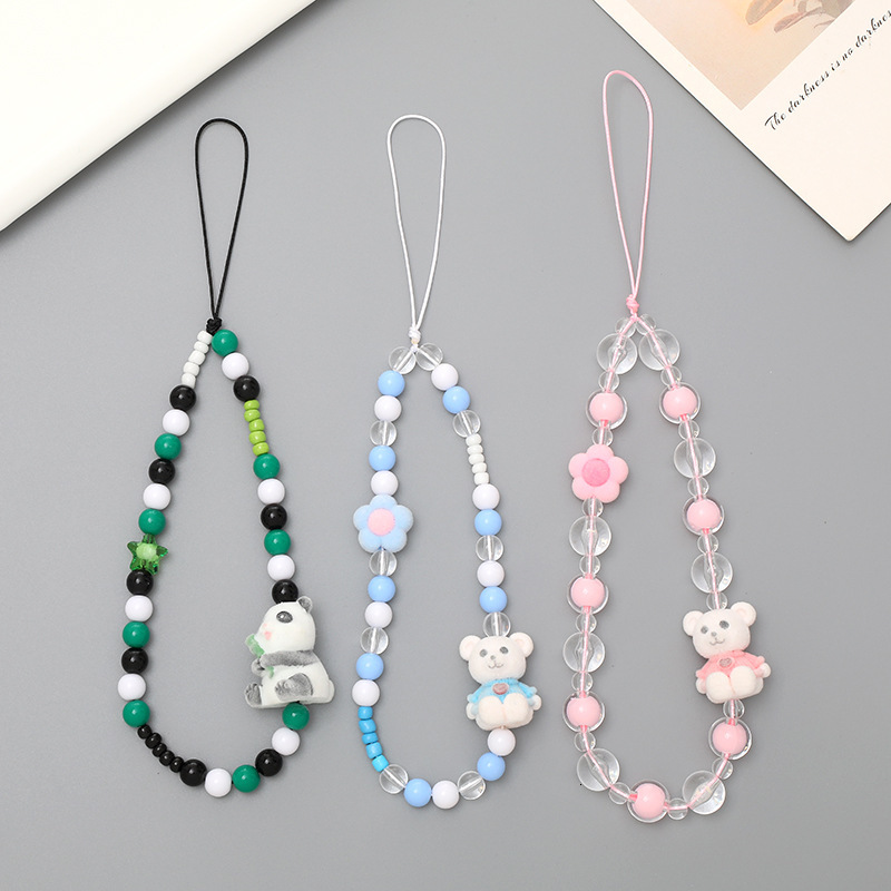 Yilian new cute little bear bead chain short phone case hanging rope small fresh wrist strap anti loss pendant