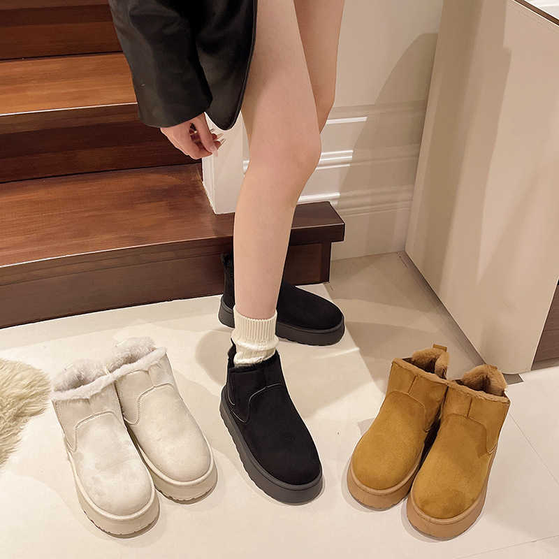 CMM Thick Soled Snow Boots for Women Winter Model Added Fleece Thick and Warm Boots Bread Shoes for Women Northeast Cotton Shoes