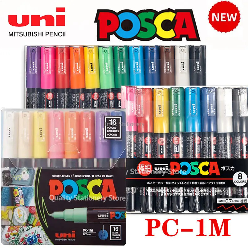 Uni Posca Markers Pen Set PC-1M Waterproof Opaque Paint Pens Super Fine Nib 0.7mm Manga Graffiti Pen Art Supplies Stationery 240904