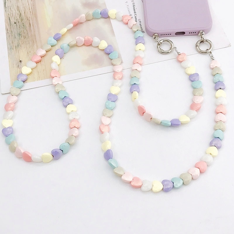 Yilian new colorful love diagonal bag shoulder strap rope pendant anti fall phone chain bead handmade hanging decoration