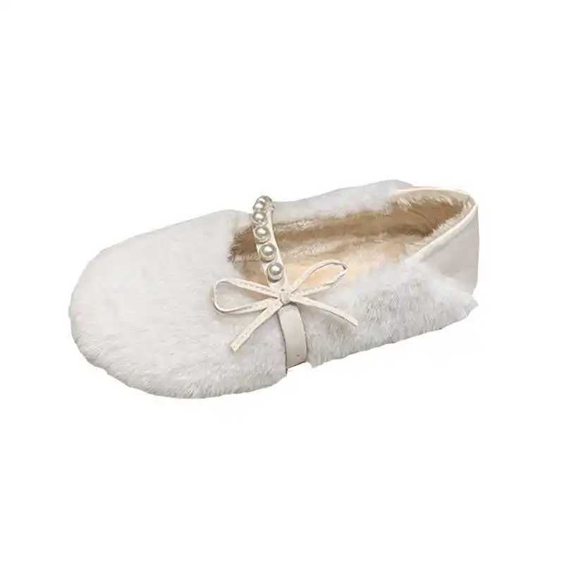 Slippers Bow-Knot Winter Shoes Women Loafers Fur Autumn Round Toe Modis Casual Female Sneakers Slip-on Butterfly Fall New Moccasin 2024 S Y240907L0JK