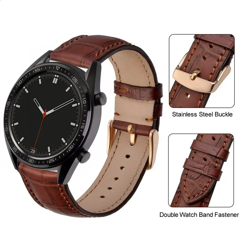 ANNEFIT Italian Leather Watch Band 18mm 20mm 22mm Embossed Alligator Grain Bracelet Stainless Steel Buckle Quick Release 240906