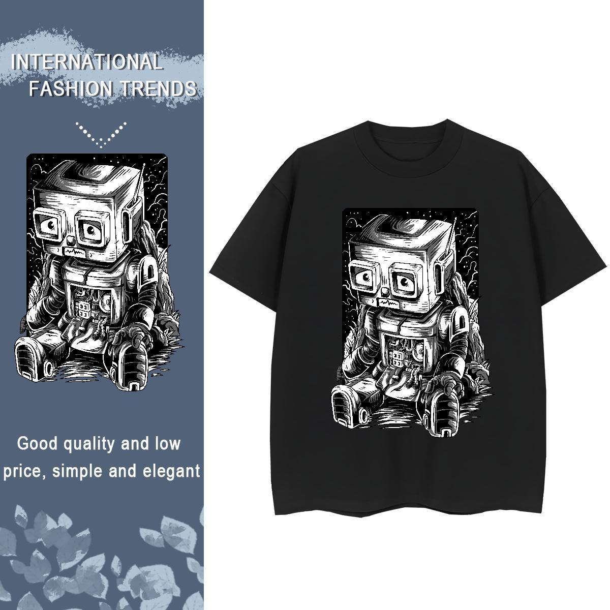 New Arrival Woman T Shirts 230g Pure Cotton O-Neck Short Sleeve High Street Hip Hop robot Unisex Tshirts 5A Oversized L-4XL Wear