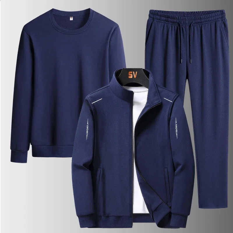 3-piece mens track and field suit autumn and winter jogging suit sportswear hooded jacket sports pants mens clothing 240907