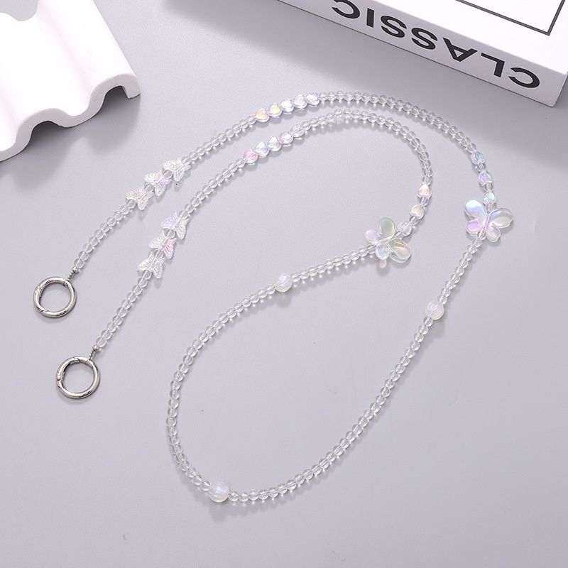 Yilian new AB color butterfly bead diagonal phone case hanging rope dopamine with flower bag shoulder strap chain