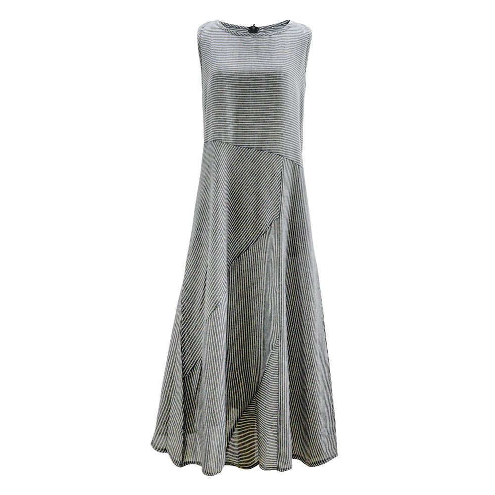 Stripe Round Neck Sleeveless Oversize Fitted Dress