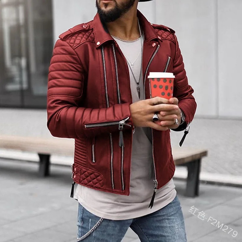 Autumn Winter Mens Route Padded Lapel Cotton Clothing Zipper Color Leather Coat Jacket Fashion Casual 240905Z