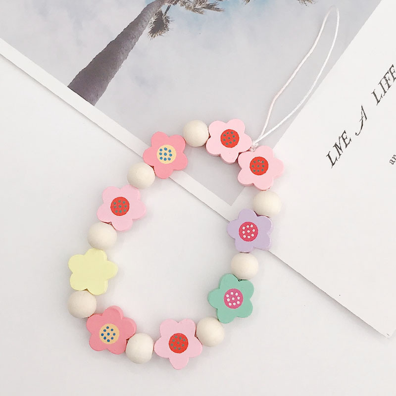Yilian New Chain DIY Jewelry Accessories Wooden Small Flower Bead Phone Case Pendant
