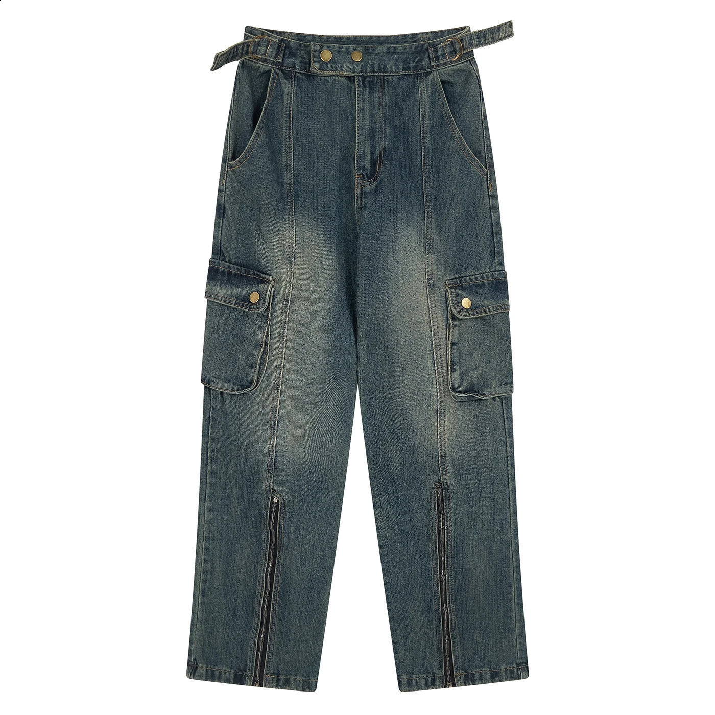 Commodity jeans mens large pocket straight leg bag street casual fashion autumn blue retro clothing winter 240904