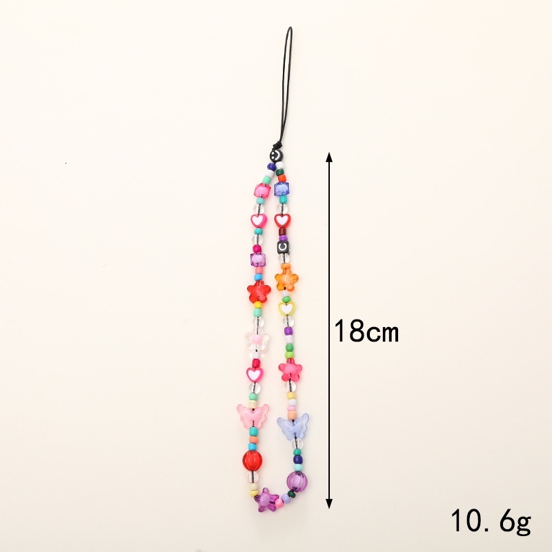 Internet celebrity anti lost bead love rainbow mobile phone rope DIY pearl chain hanging