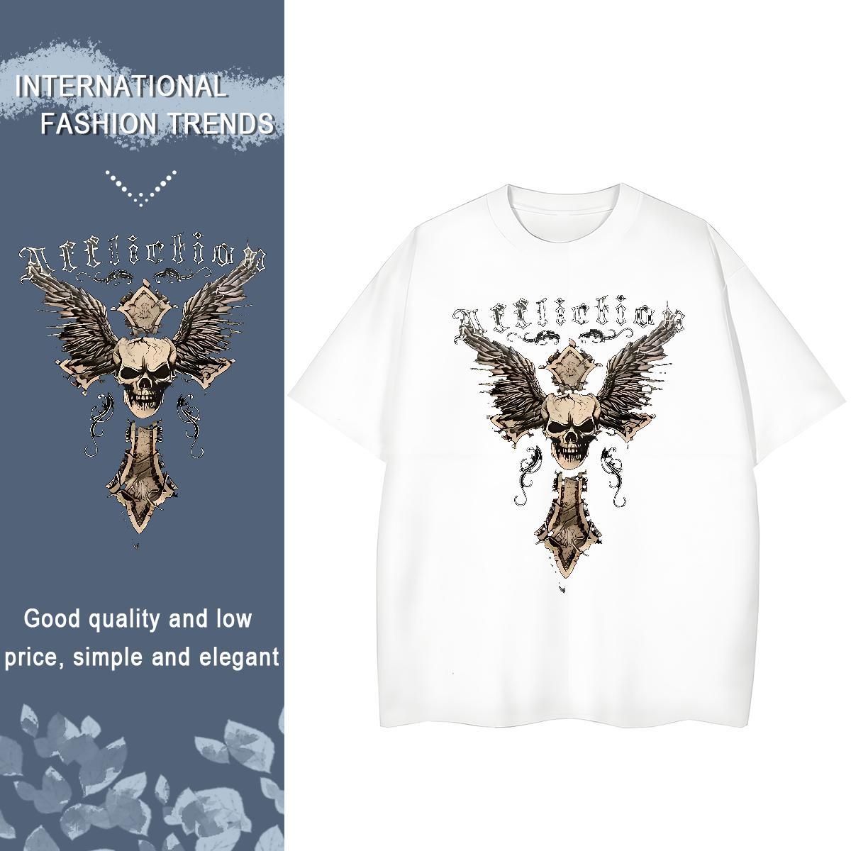 2024 Designer T-Shirts 100% Cotton 230g Crew Neck High Street Hip Hop skull Woman Tshirt Designer Nice Customized Print Tees