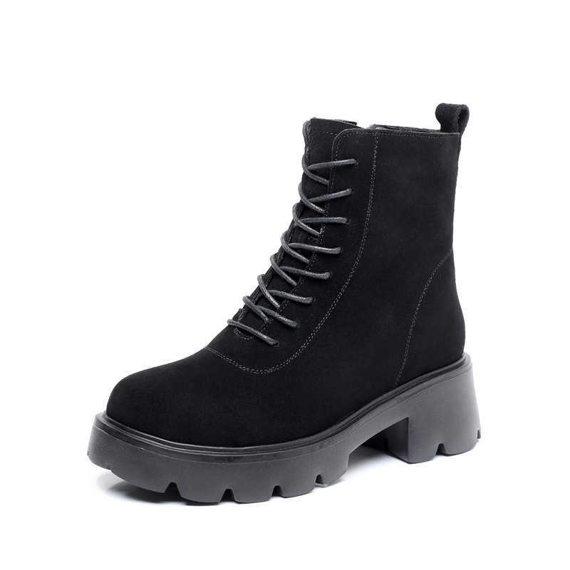 CMM Boots Womens Autumn and Winter British Frosted Cowhide Thick Soled Snow Boots Womens Large Thick Soled Short Boots
