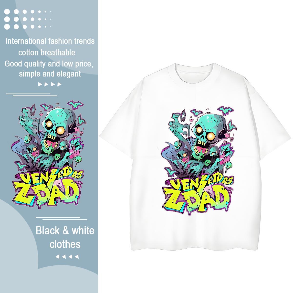 Fashion T shirt 230g Cotton Round Neck Short Sleeve Home Outdoor skull Women Tshirts Wholesale Customized Print Tees