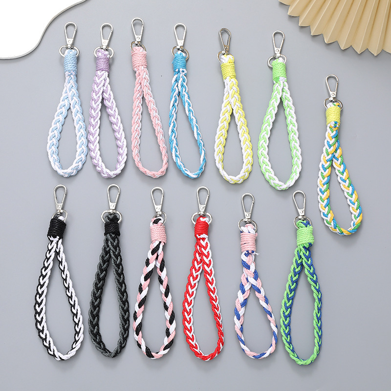 Yilian New Style Small Fragrant Braided Keychain Phone Case Rope Color blocked Braid Bag Hanging Ornament Pendant Female