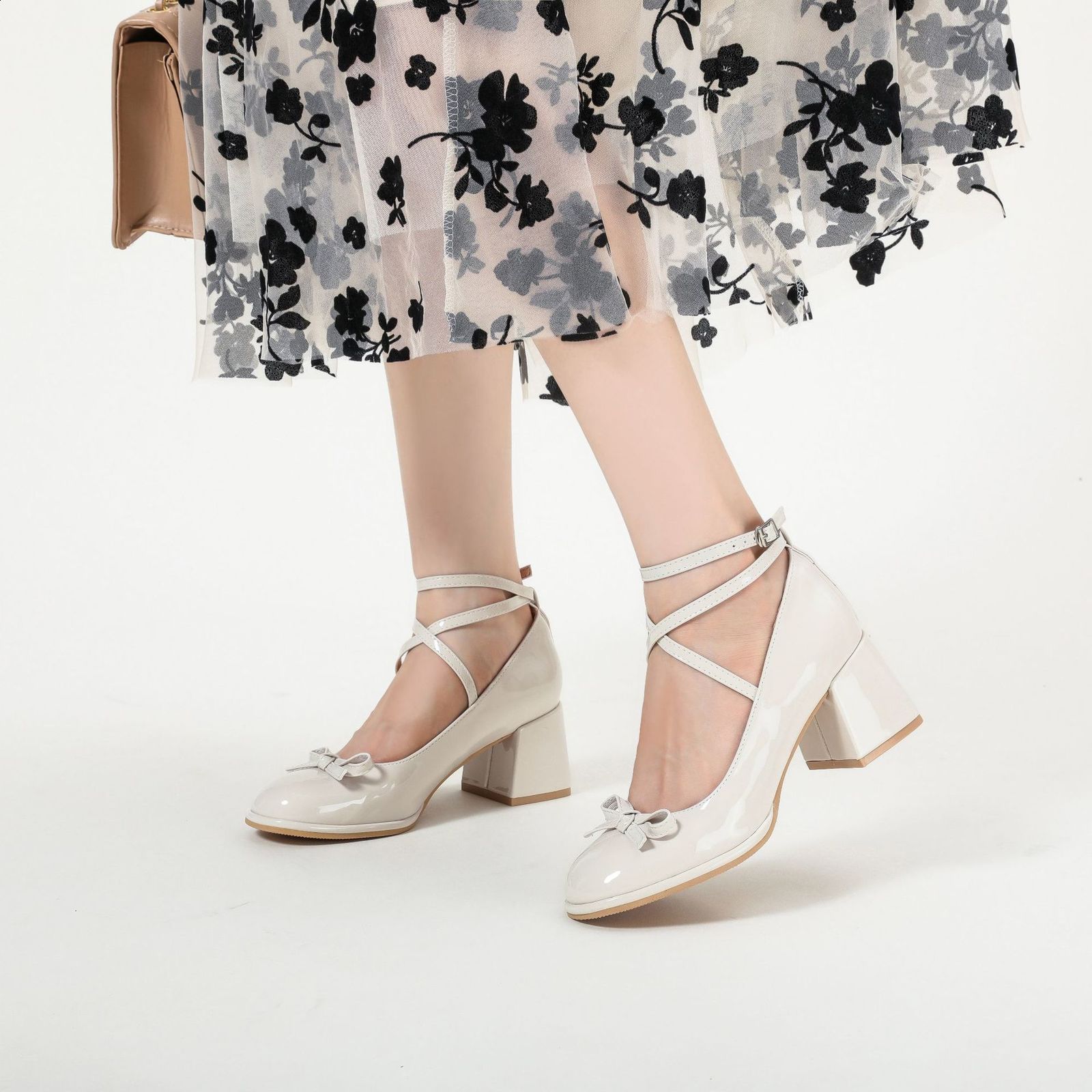 Red Mary Jane Women Pumps Thick High Heels Shoes Female Lolita Square Toe Shoes Spring Fashion Party Leather Woman Shoes 240617