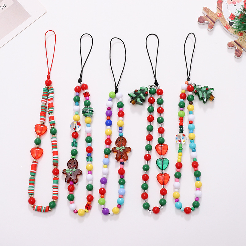 2023 New Chain Phone Case Hanging Rope Christmas Tree Pendant Short Wrist with Gingerbread Man Decoration