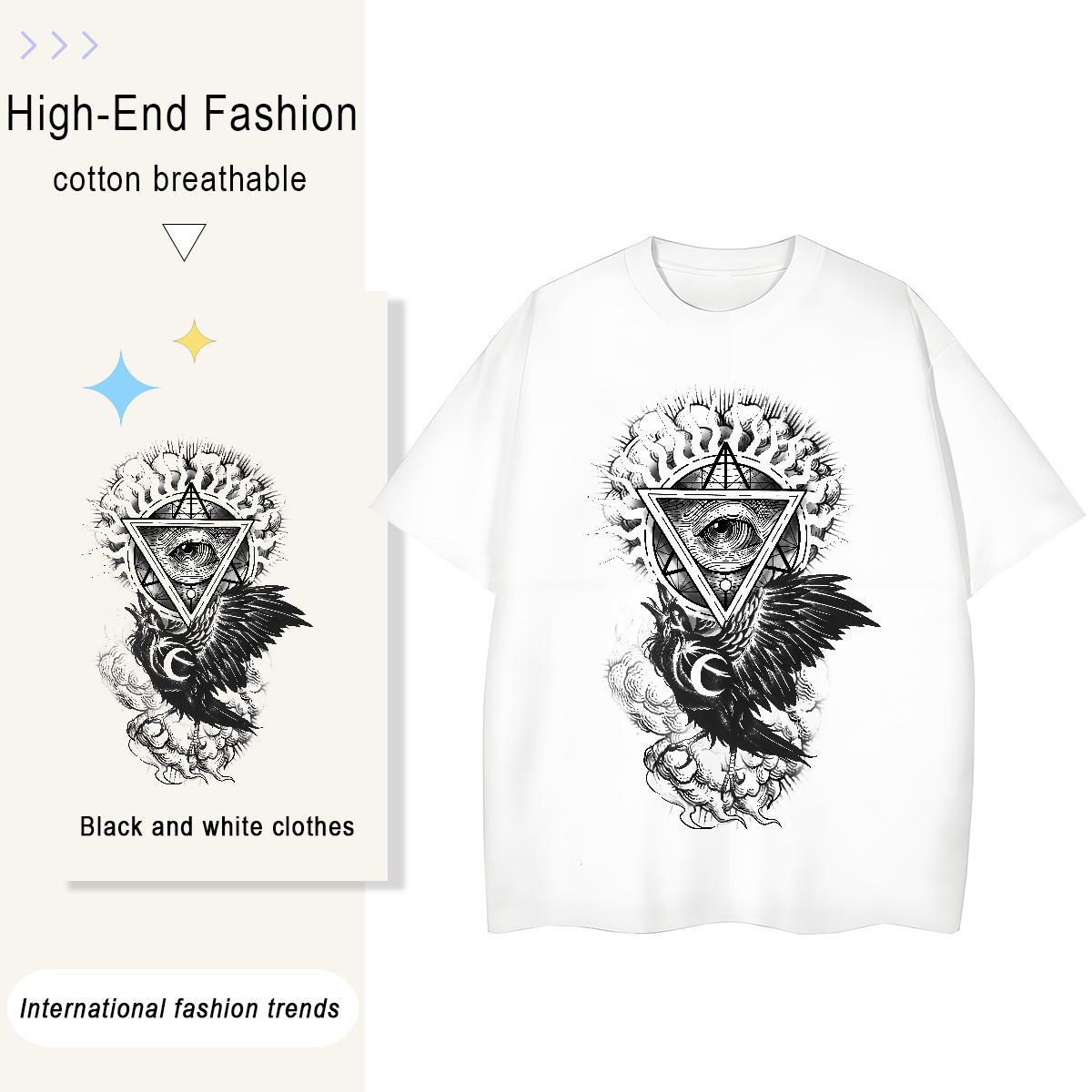 Fashion Casual T shirt 100% Cotton 230g Breathable Short Sleeve Street Wear eye of the devil Unisex Tshirts Soft Oversized Clothes Shirt