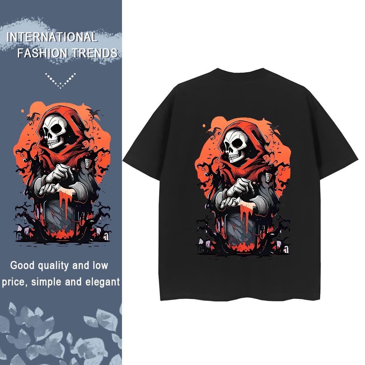 Stylist T Shirt For Woman 100% Cotton 230g Comfortable Daily Wear skull Unisex Tshirts Loose Cartoon Printing L-4XL Clothings