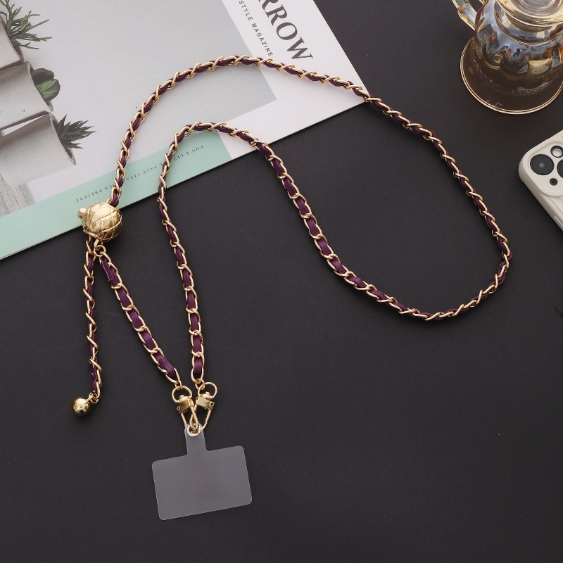 Yi Lian's new metal adjustable leather piercing DIY phone case accessories, hand woven diagonal cross chain