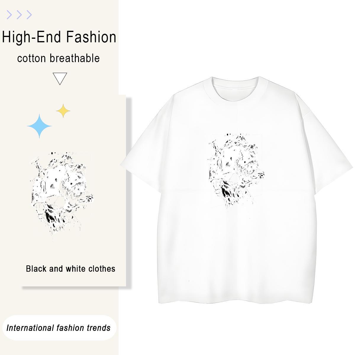 Fashion Casual Women T Shirts 230g Cotton O Neck Short Sleeves Street skull Unisex Tshirts Lady Cartoon Floral Printing Top Shirts