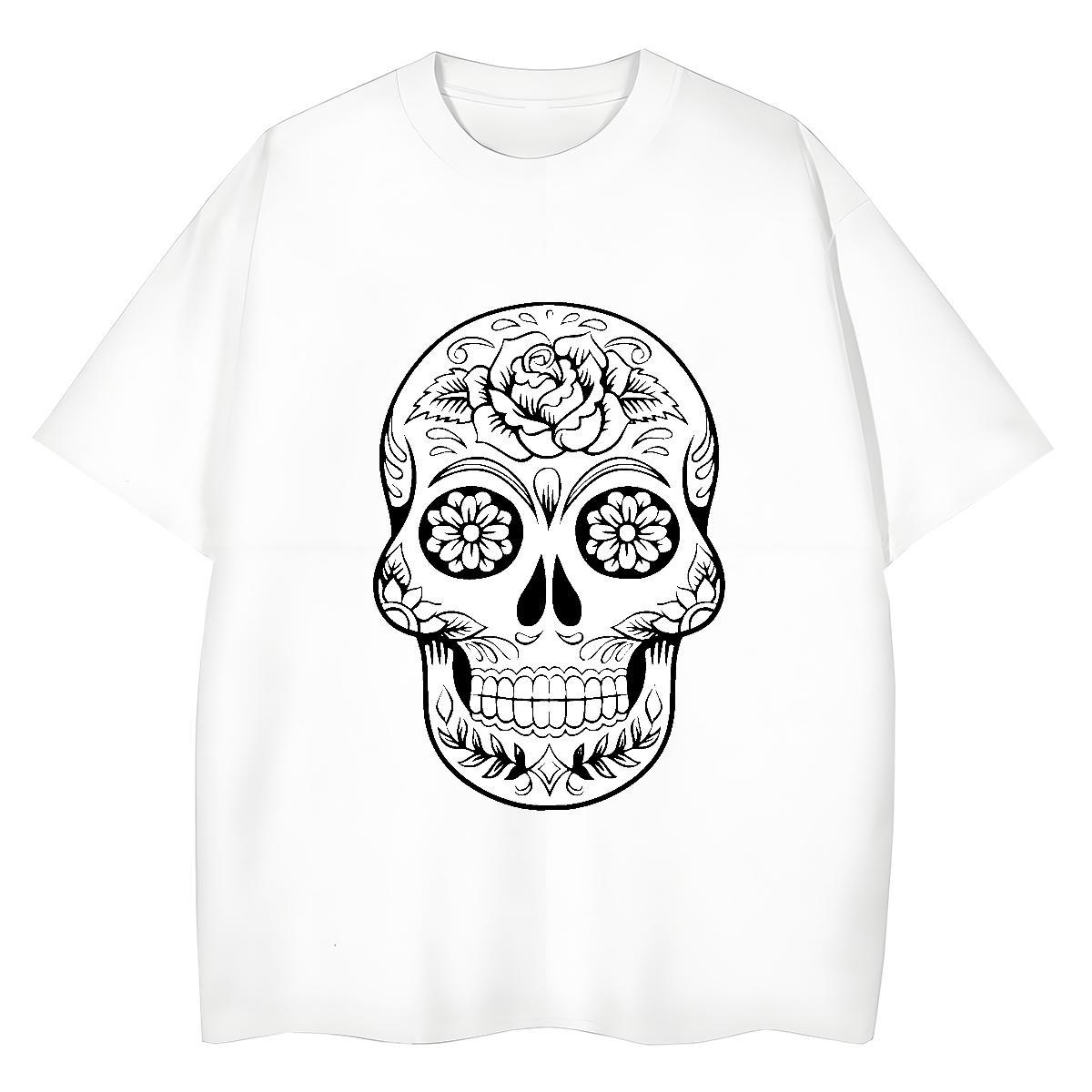 Fashion Casual Woman T Shirts 100% Cotton 230g O-Neck Short Sleeve Hip Hop skull Lady T shirt Unisex Cartoon Print Top Shirts