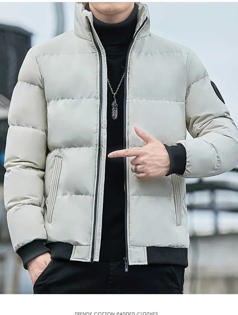 2023 New Solid Stand Collar Mens Windproof Cotton Pad Down Jacket Warm Thick Mens Parka Winter Casual Mens Jacket W240906