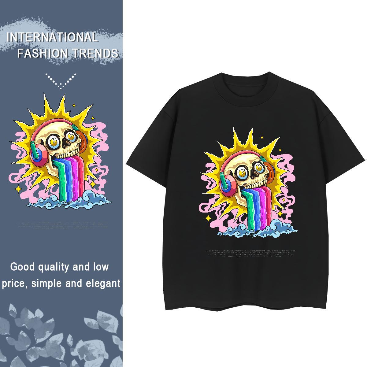 TOP Quality Women T Shirts 100% Cotton 230g Breathable Short Sleeve Street Wear skull Tshirt for Man Woman Wholesale Graphic Polos