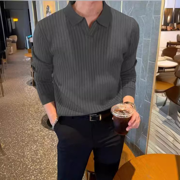 Mens sweaters and pullovers Men Ribbed Knit Solid Sweater Pullover for Men Polo Shirt